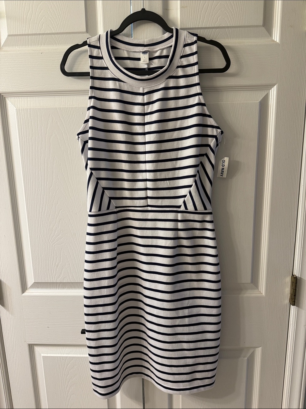 NWT Old Navy White and Navy Striped Sleeveless Sheath Dress